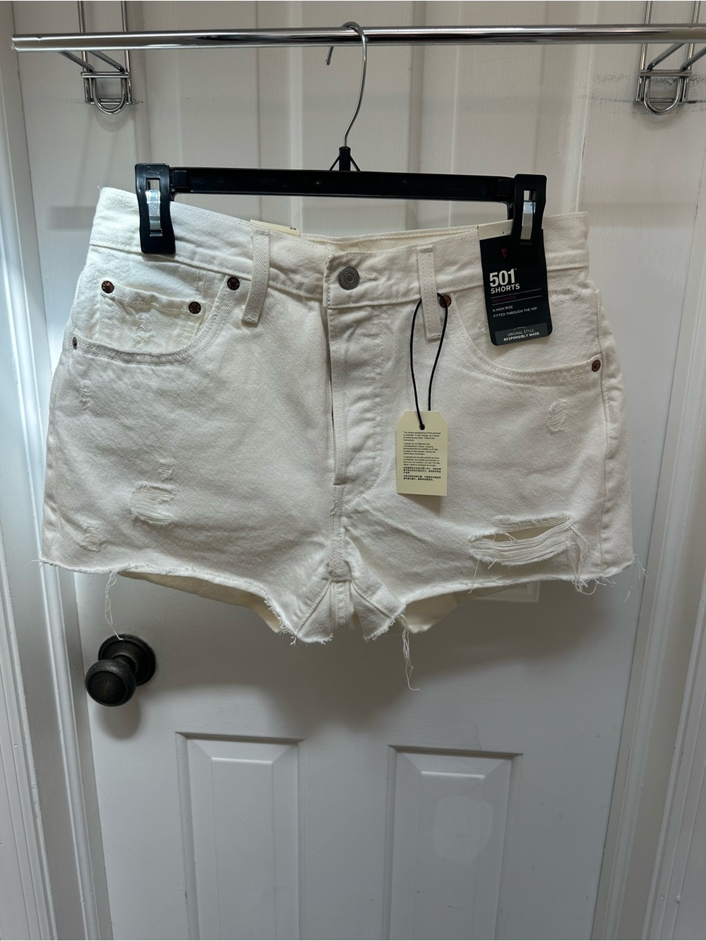 Levi's White Distressed 501 Cutoff Jean Shorts